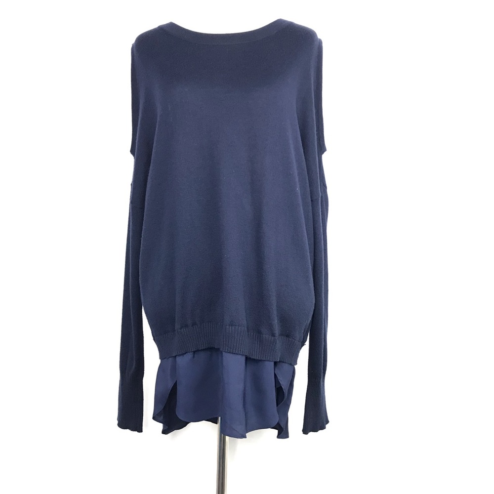 Aqua Blue Size Medium Cold Shoulder Long Sleeve Round Neck Women’s Sweater